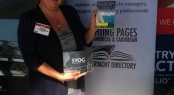 Kathleen is distributing copies of Yachting Pages and SYOG at Palm Beach Boat Show
