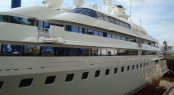 105m Blohm & Voss mega yacht Lady Moura docked in Monaco Harbour