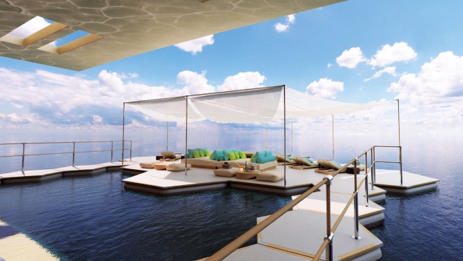 Luxury yacht Symmetry concept - Midship Beach extended seapool island