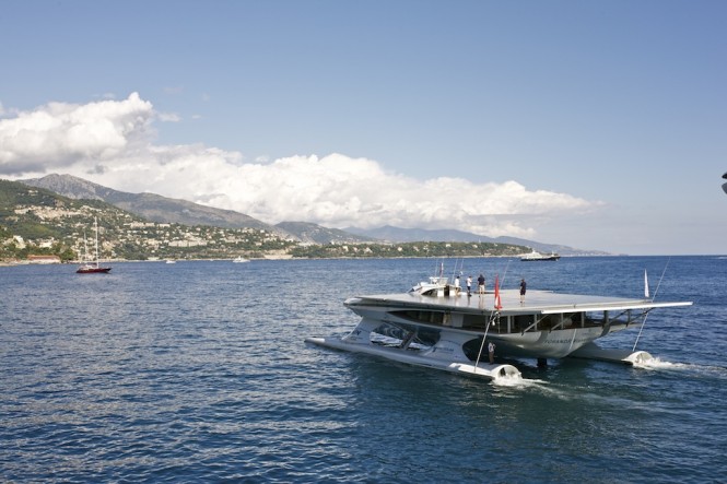Ms Turanor PlanetSolar departs Monaco 27 September 2010 - Photo courtesy of PlanetSolar