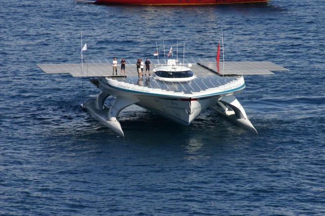 Ms Turanor PlanetSolar departs Monaco 27 September 2010 - courtesy of PlanetSolar