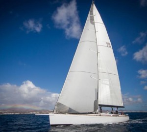 Rainbow at the start of their transatlantic crossing. Charter yacht Lupa of London, Jeremy Pilkington's Baltic 78, hoping for a pot of gold on the other side in Grenada © Puerto Calero James Mitchell