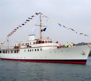Re-launch of 50m classic motor yacht MALAHNE at Pendennis Shipyard in Falmouth, UK