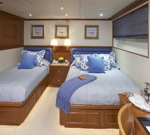 Blue Twin Bed Cabin Aboard Yacht PRAXIS