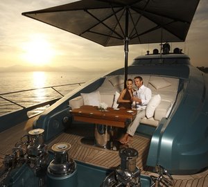 Sunset Dusk: Yacht BLUE ICE's Sun Deck Captured