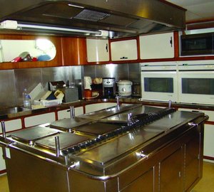 Ship's Galley On Board Yacht BLUE GOLD