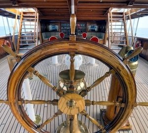 Ship's Helm Aboard Yacht SS DELPHINE