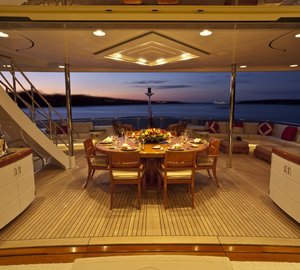 Sunset Dusk: Yacht BLUE MOON's Eating/dining Captured