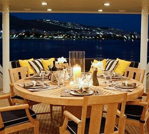 Evening: Yacht ENDLESS SUMMER's Premier Deck Eating/dining Captured