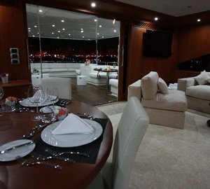 Aft: Yacht SEVEN SPICES's Eating/dining Saloon Captured