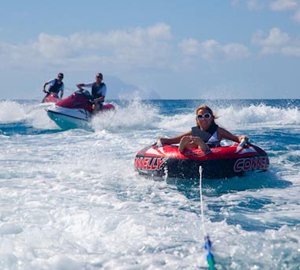 Jetski Skiing With Water Sport Toys On Yacht HUNTRESS