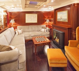 15 Yacht Kamaxitha - lower salon and dining area - Photo by Cory Silken