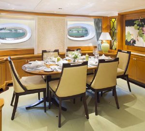48m Wisp yacht - Dining - Photo by Cory Silken