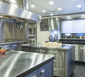 88m mega yacht Quattroelle - Galley Photo by Klaus Jordan