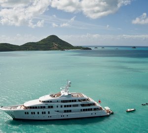 Aerial view of luxury yacht INVICTUS - Photo by Jeff Brown