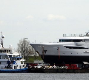 Amels superyacht Madame Kate and the just rolled out Hull 468 - Photo by Dutchmegayachts