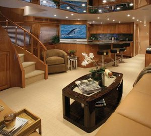 Luxurious interior aboard Hatteras 77 yacht