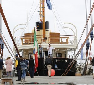 Luxury motor yacht TARANSAY on the water