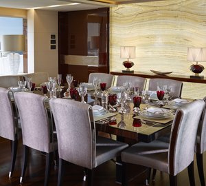 Luxury motor yacht X5 - Dining Table - Image credit to Princess Yachts International plc