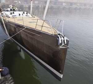 Luxury sailing yacht Windfall hitting the water