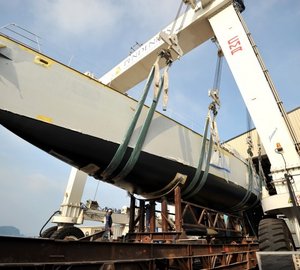 Pendennis Sailing Yacht Akalam getting ready for her launch