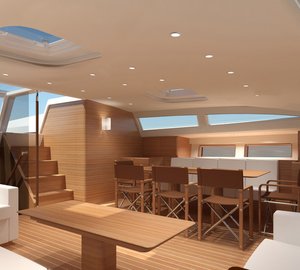 Sailing yacht Swan 105 Main Saloon looking aft towars the port side Credit Nautors Swan 2012