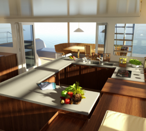 View of the interior on board of the Noah 76 yacht