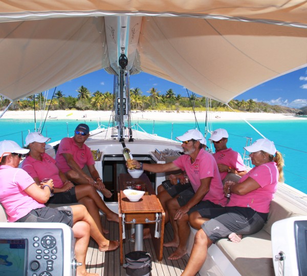 Crew of Swan 66 Godot Relax in the British Virgin Islands © Yacht Shots 11