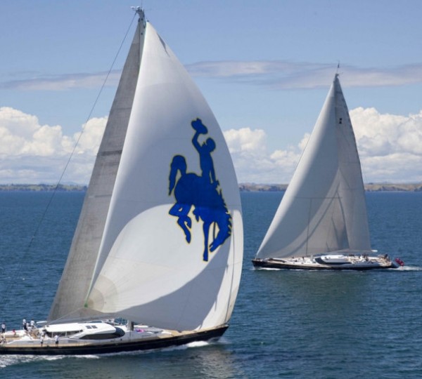 Superyacht Janice of Wyoming in the foreground