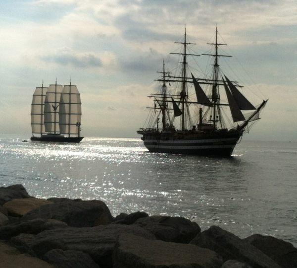 Perini Navi charter yacht Maltese Falcon and the historical tall ship Amerigo Vespucci