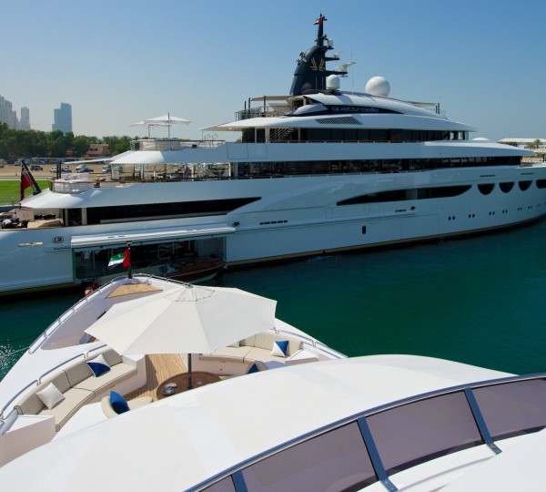 Lurssen mega yacht Quattroelle on display at the 2014 Dubai Boat Show