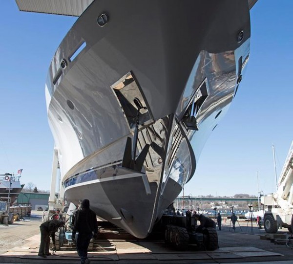 Luxury superyacht Magic leaving her shed - Photo by Billy Black