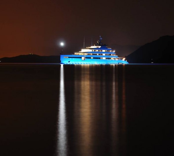 Feadship Mega Yacht SAVANNAH (hull 686) at night in the beautiful Gocek yacht holiday location - Photo by Mustafa Ozdemir and Feadship Fanclub