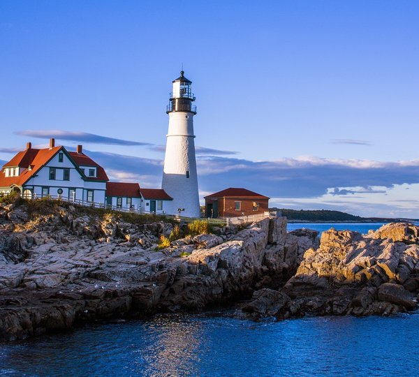 New England Lighthouse In Late Afternoon The Portland Head Light At Portland Maine USA