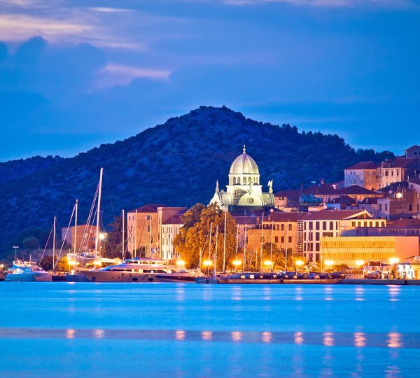 UNESCO Town Of Sibenik Blue Hour View Dalmatia Croatia