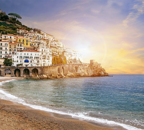 Amalfi Coast At Sunset Campania In The Mediterranean