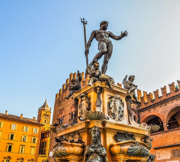 Piazza Del Nettuno Fountain In Bologna In Emilia Romagna In Italy
