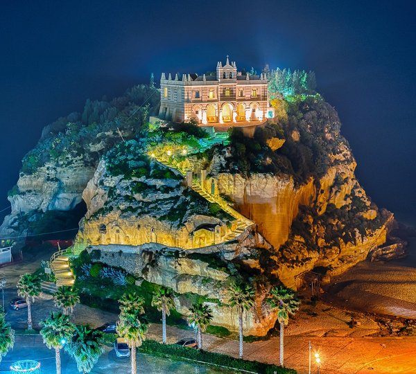 Santa Maria Dell'Isola Church At Night In Tropea Italy