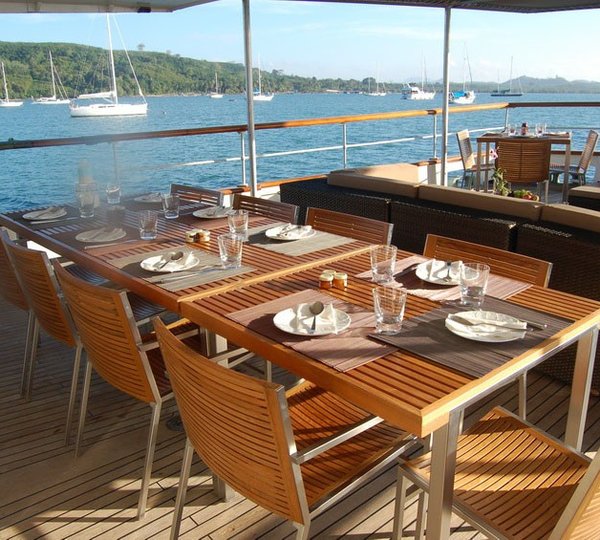 Eating/dining Upon Sun Deck On Board Yacht CALISTO