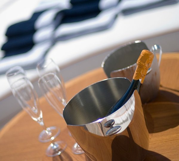 Champaign Glass: Yacht BLUE VISION's Close Up Pictured