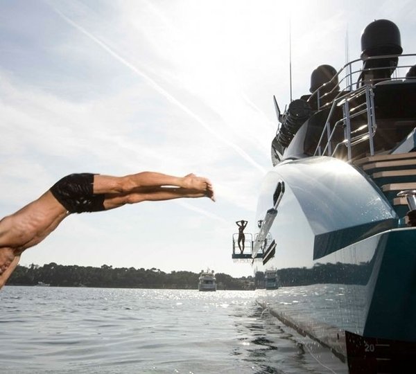 Swimming Landing On Board Yacht BLUE ICE