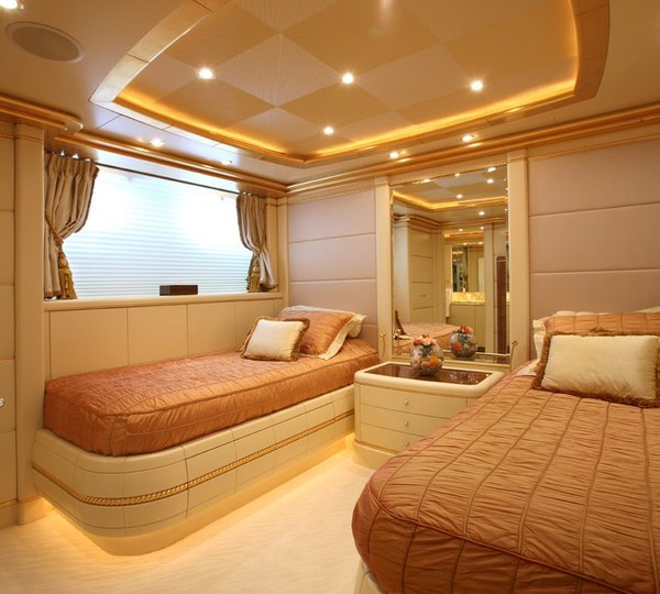 Red Twin Bed Cabin Aboard Yacht PLATINUM