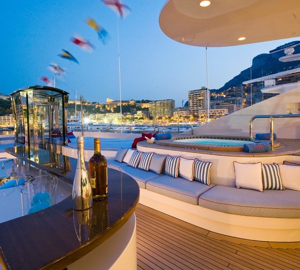 Evening: Yacht LATITUDE's Sun Deck Pictured