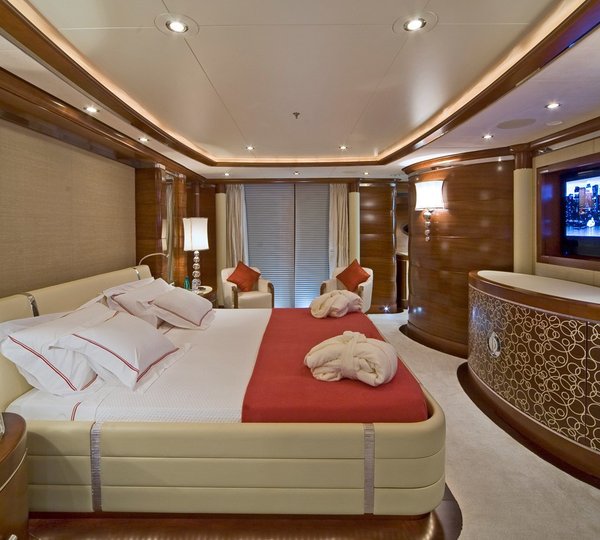 Profile: Yacht LATITUDE's Red Guest's Cabin Pictured