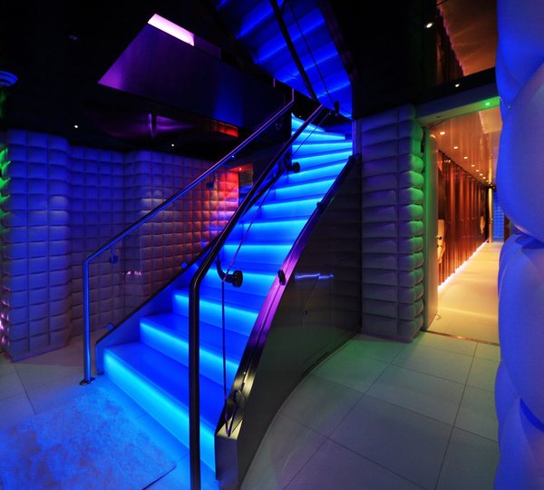 Waterfall Effect: Yacht SEA FORCE ONE's Floodlit Staircase Pictured