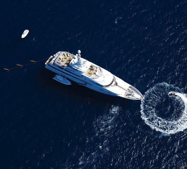 aerial view with water toys cruising
