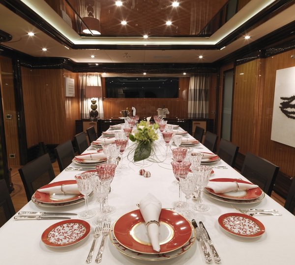 main formal dining area on the main deck - luxury meal setting