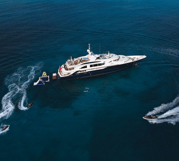 aerial view of 60m Benetti Custom Superyacht