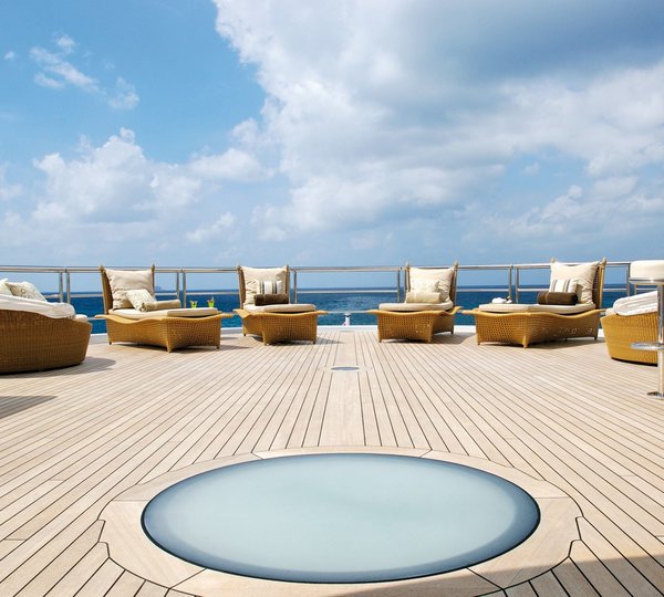 Jacuzzi Pool With Sunshine Lounging Aboard Yacht GLOBAL