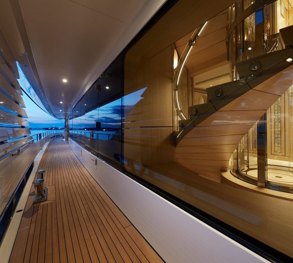 looking at the glazed elevator from outside at night